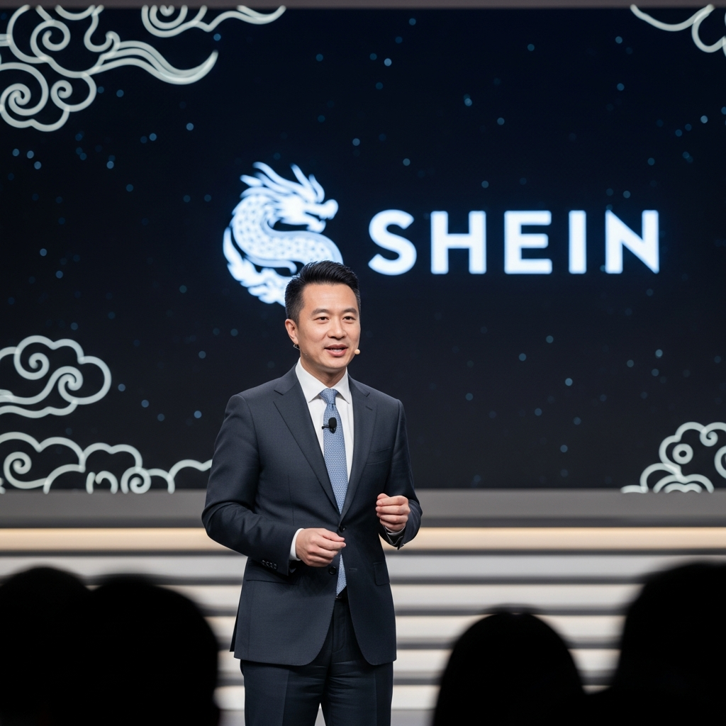 Illustration of Shein chief praises Chinese roots in rare public appearance