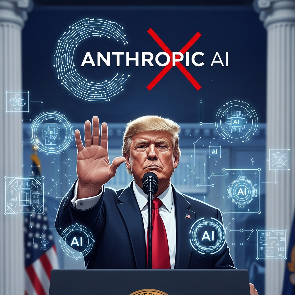 Illustration of Trump orders government to halt use of Anthropic AI