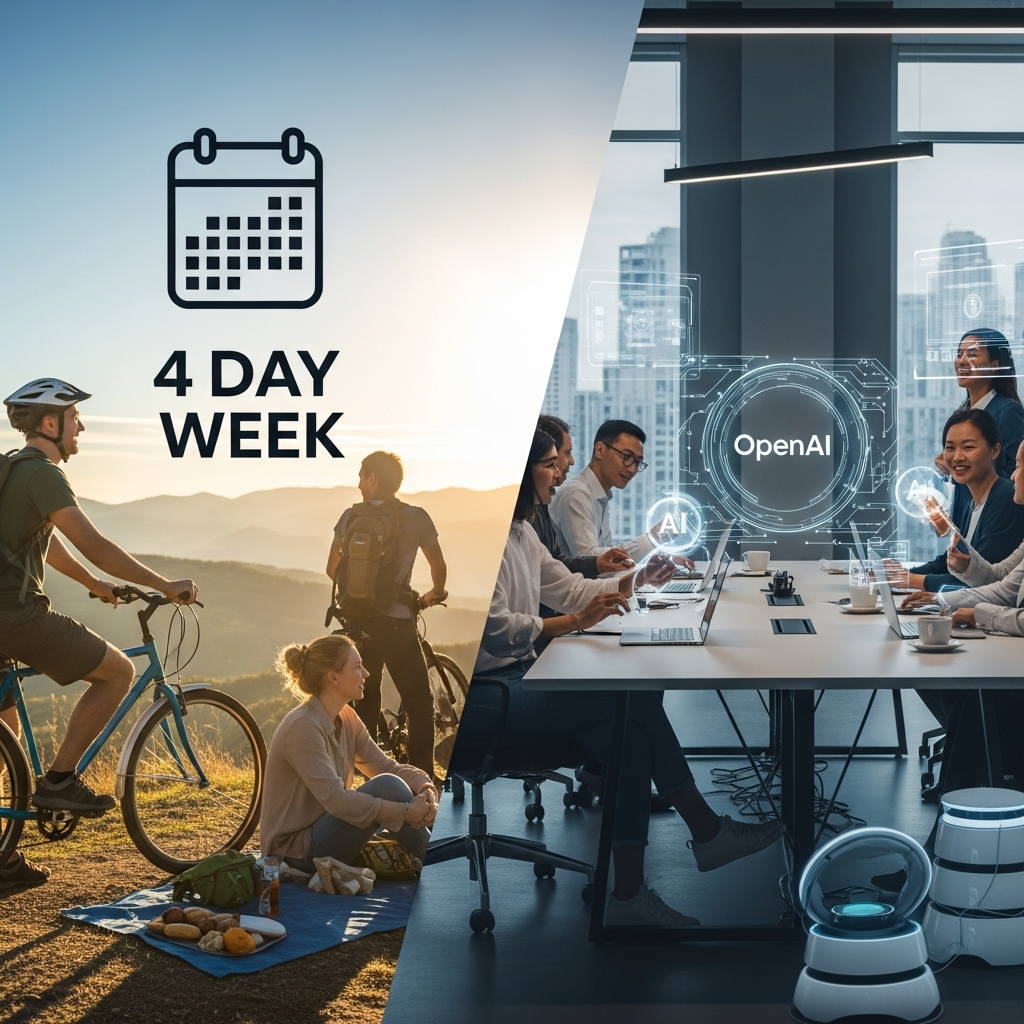Illustration of OpenAI urges firms to test four-day week for AI transition